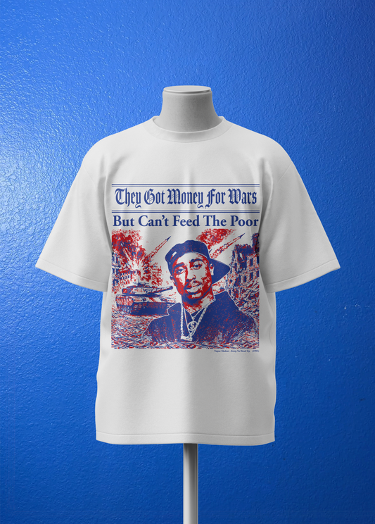 Money For Wars heavyweight graphic tee in Red White and Blue, front view